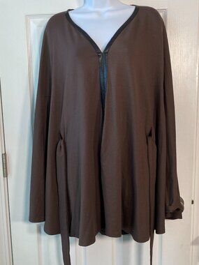 Dillard's | Brown Bell Sleeve Open Front Tunic Top | Leather Trim | Size S
